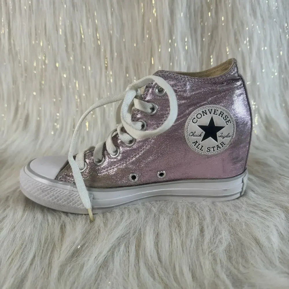 Converse Womens CTAS Lux Mid Wedge Sneakers Shoes Pink 556779C Textile 6.5